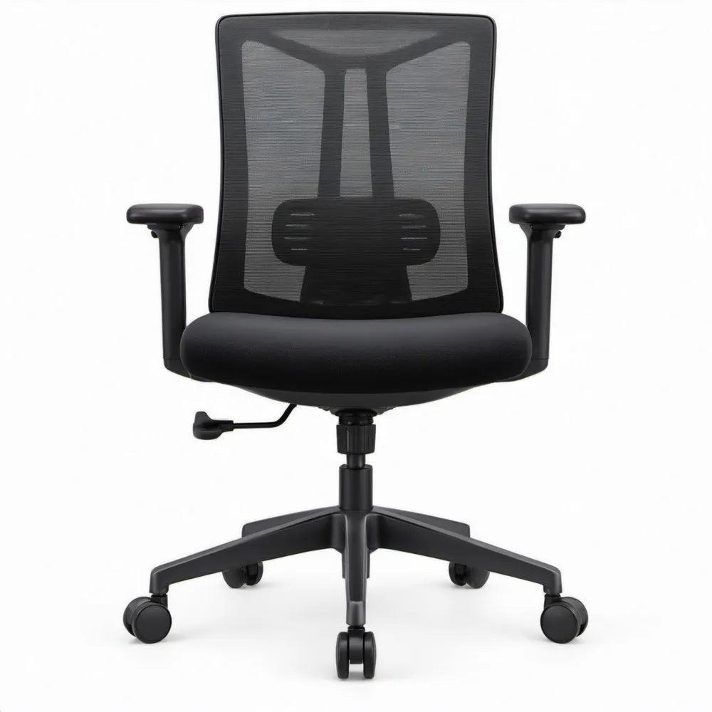 Ergonomische draaistoel zwart met netrugleuning, lendensteun en verstelbare armleuningen, 62 x 60 x 116-126 cm
