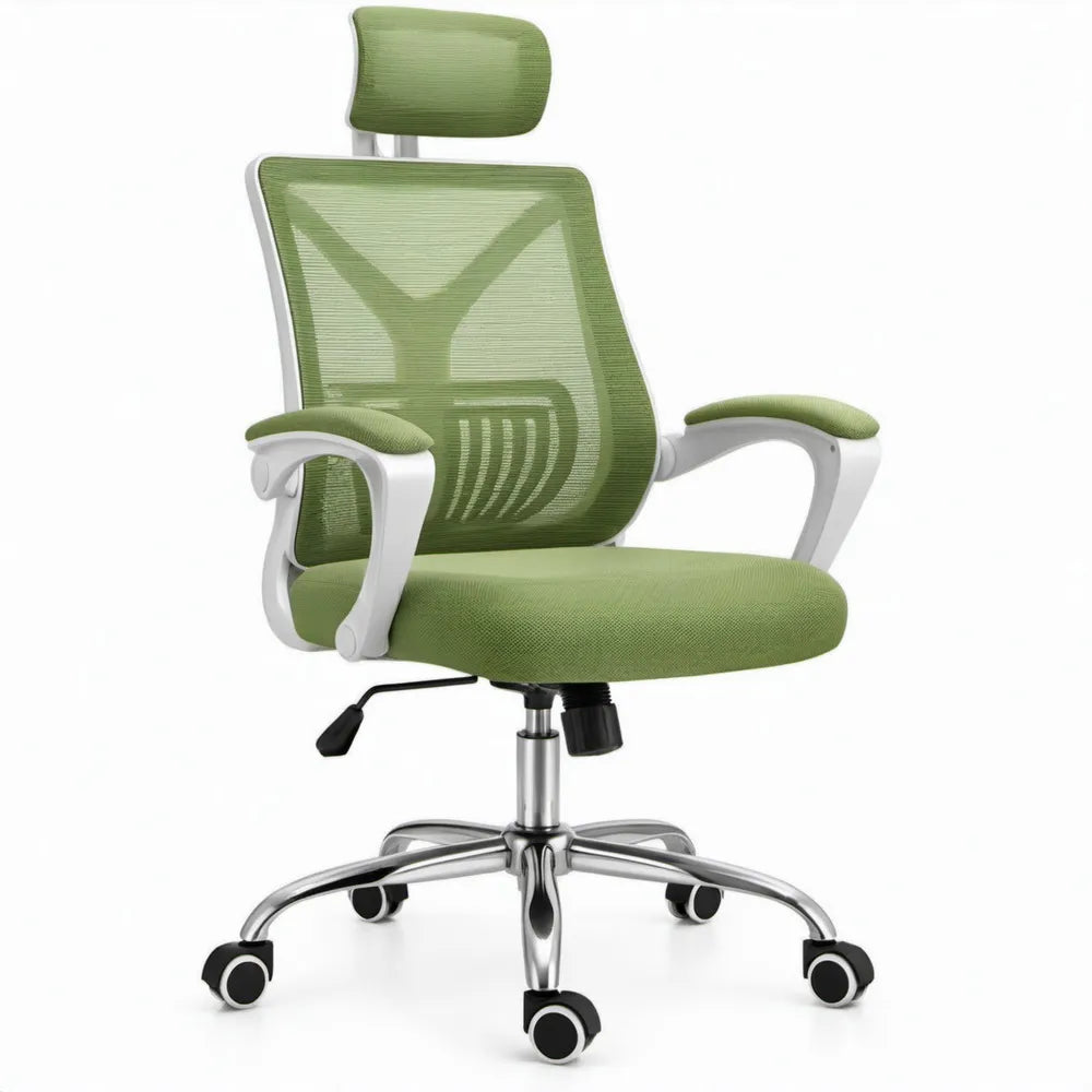 Ergonomische bureaustoel groen met hoofdsteun, verstelbare rugleuning en wielen, 64 x 64 x 116-126 cm