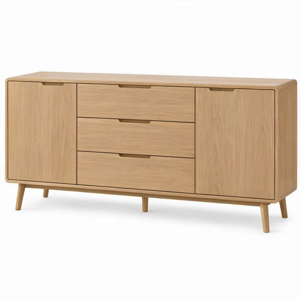 Dressoir van eikenfineer naturel met 2 deuren en 3 laden, 160 x 45 x 80 cm
