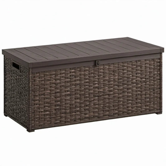 Buitenopbergbox 400 l van polypropyleen met rotanstructuur, donkerbruin, 120 x 56 x 63 cm