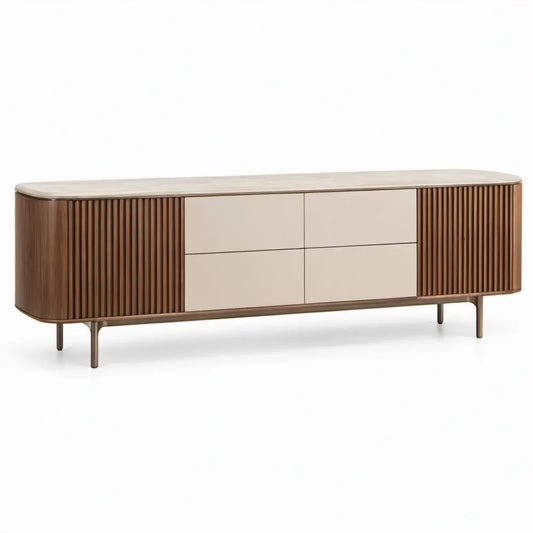 Dressoir met 4 laden en 2 deuren, 180 x 40 x 75 cm, walnootbruin en beige