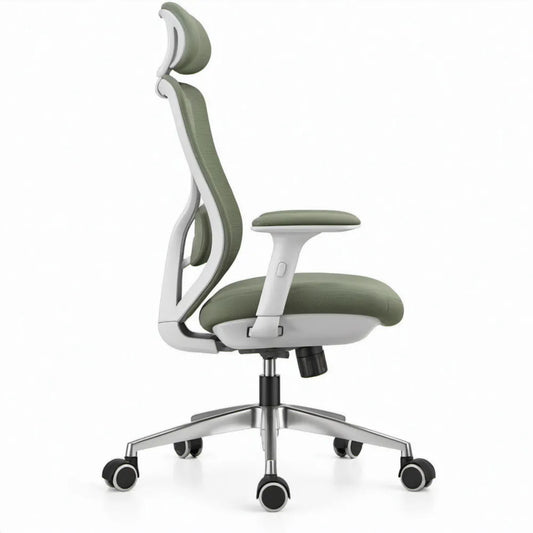 Ergonomische bureaustoel met hoofdsteun en verstelbare armleuningen, groen/wit, 66 x 66 x 118-128 cm