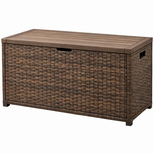 Bruine opbergkist van PE-rattan en acaciahout, 120 x 50 x 60 cm