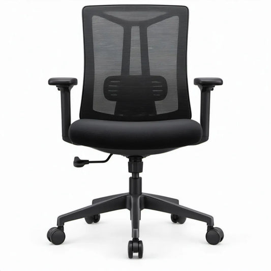 Ergonomische draaistoel zwart met netrugleuning, lendensteun en verstelbare armleuningen, 62 x 60 x 116-126 cm