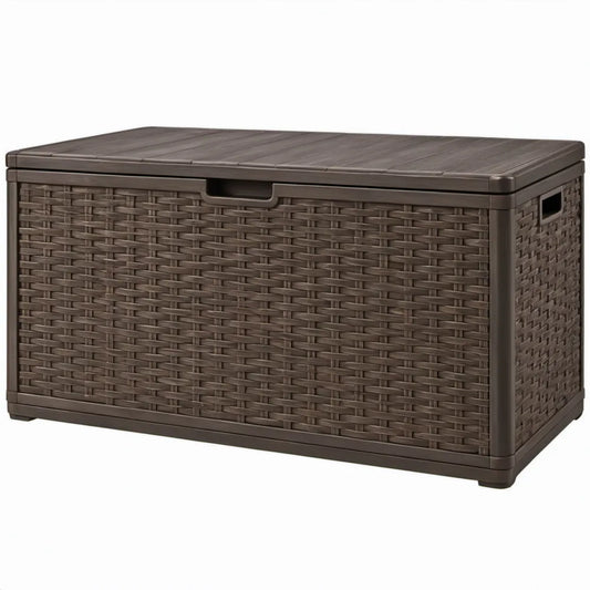 Donkerbruine buitenopbergbox van polypropyleen met deksel, 420 L, 120 x 56 x 63 cm